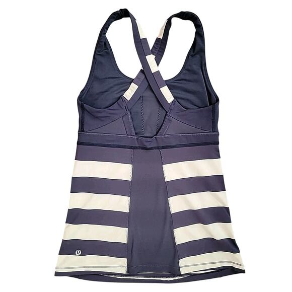 Lululemon Run Stuff Your Bra Luxtreme Tank Navy Blue White Stripe Top Size 6 EUC - Picture 3 of 8